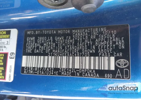 2010 Toyota Matrix z USA, uszkodzony, nr VIN 2T1KU4EEXAC497705